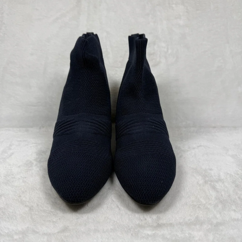 Impo Navy Blue Stretch Knit Sock Bootie Kitten Heel Pointed Toe Memory‎ Foam 7.5